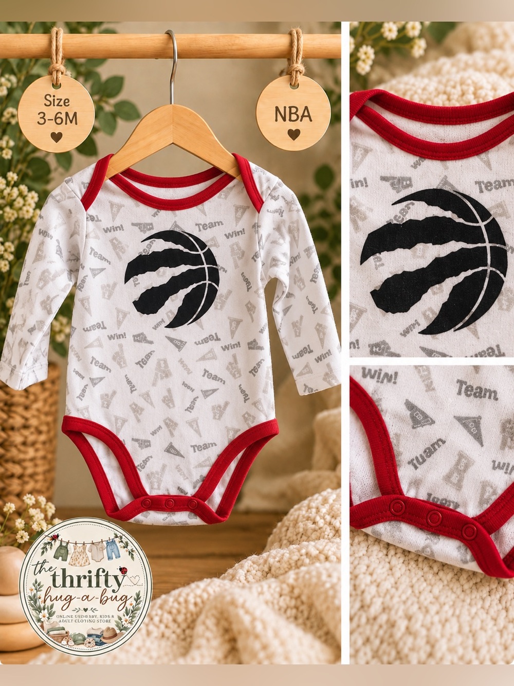 NBA Baby Long Sleeve Basketball One-Piece Bodysuit 3-6M
